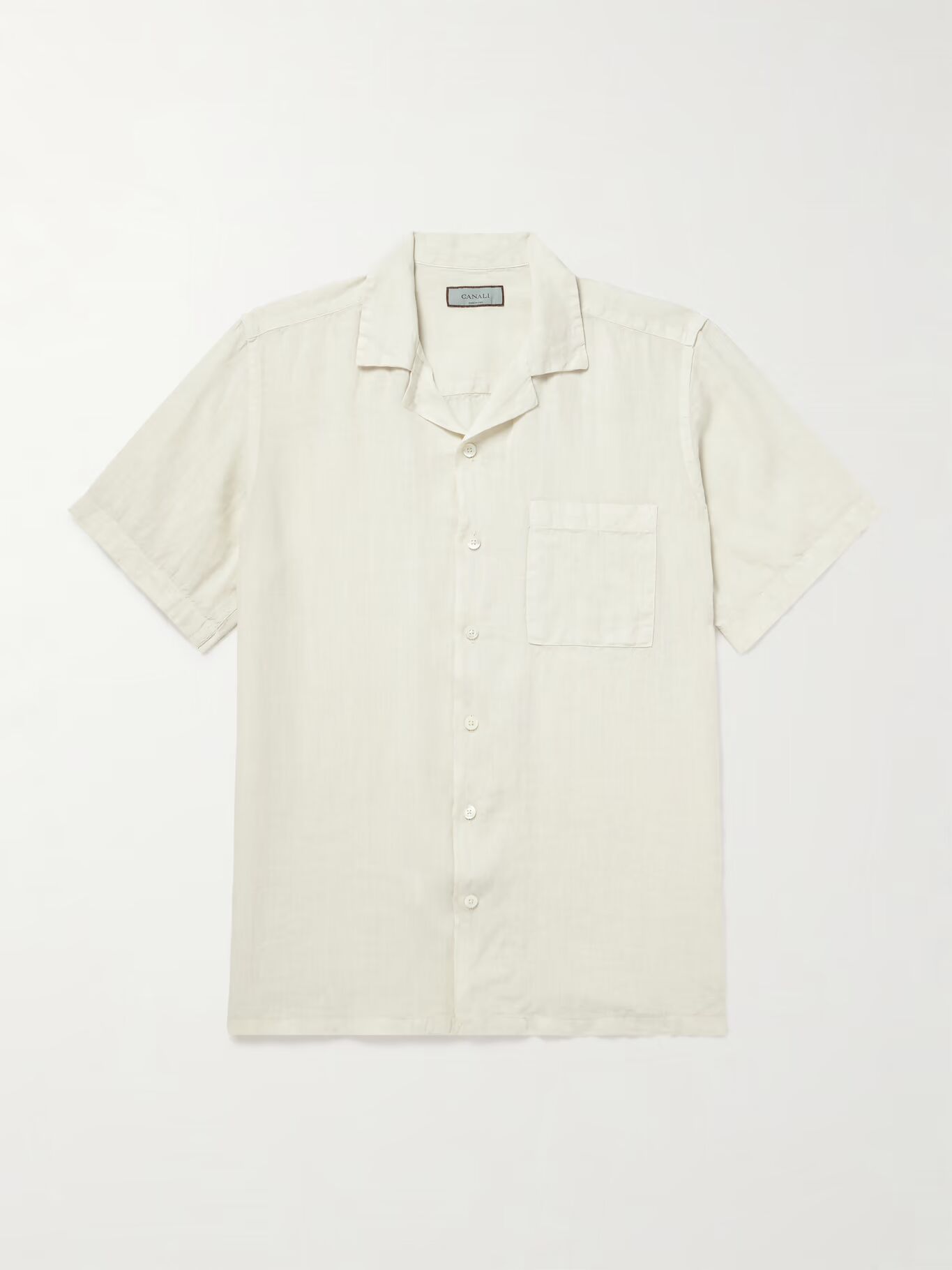 

Рубашка из окрашенного в готовом виде льна с воротником Camp-Collar CANALI, экрю