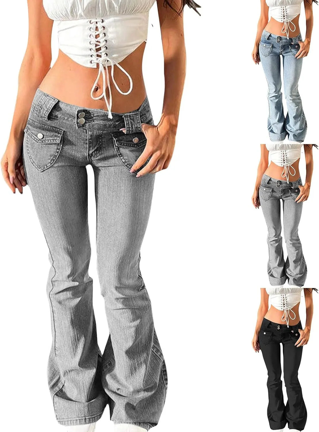 

Низкие расклешенные джинсы для женщин Y2k Stretch Bell Bottom ZsaeSM