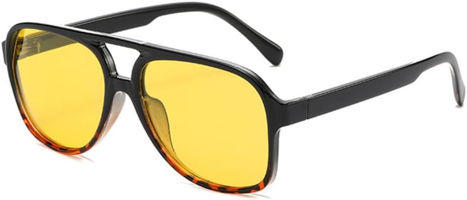 

Мужские солнцезащитные очки в стиле ретро с увеличенными двойными перемычками, прозрачная оправа, женские очки желто-синего цвета с защитой от УФ-излучения UV400 generic, Black Leopard Yellow