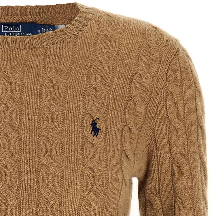 Джемпер с вышитым логотипом, вязка кос Polo Ralph Lauren, бежевый — фото 4