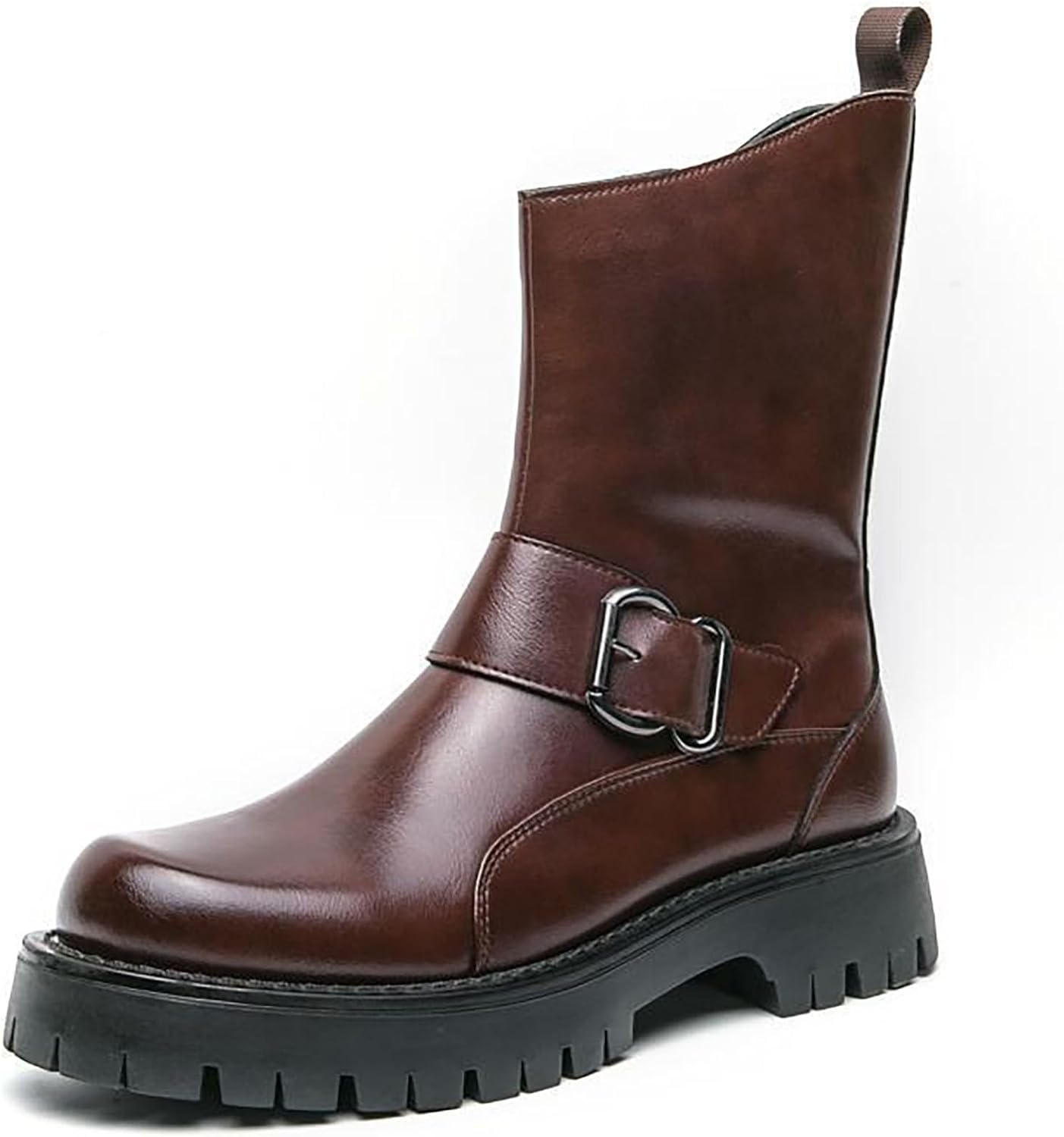 

Мужские ботинки NENGMAON из натуральной кожи, с платформой и массивным каблуком, в готическом стиле, байкерские, с комфортным круглым носком, подошвой с протектором, нескользящие, легкие, дышащие, средние по голени, для повседневной носки, корич...