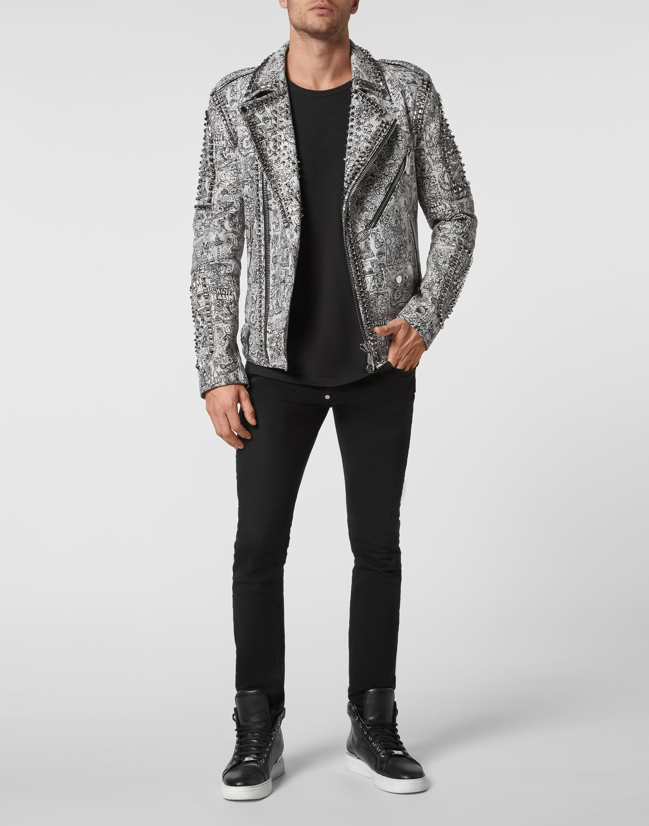 

Кожаная байкерская куртка PHILIPP PLEIN, белый