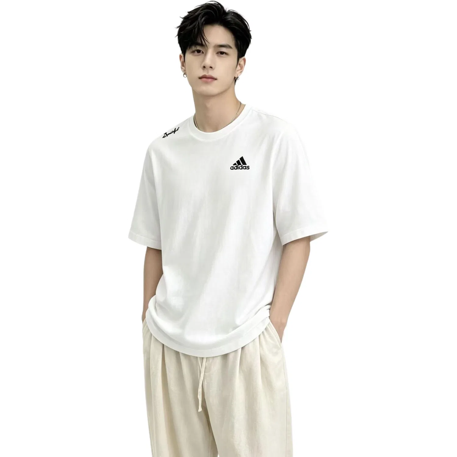 Футболка с логотипом Adidas MUST HAVES бежевая — фото 4