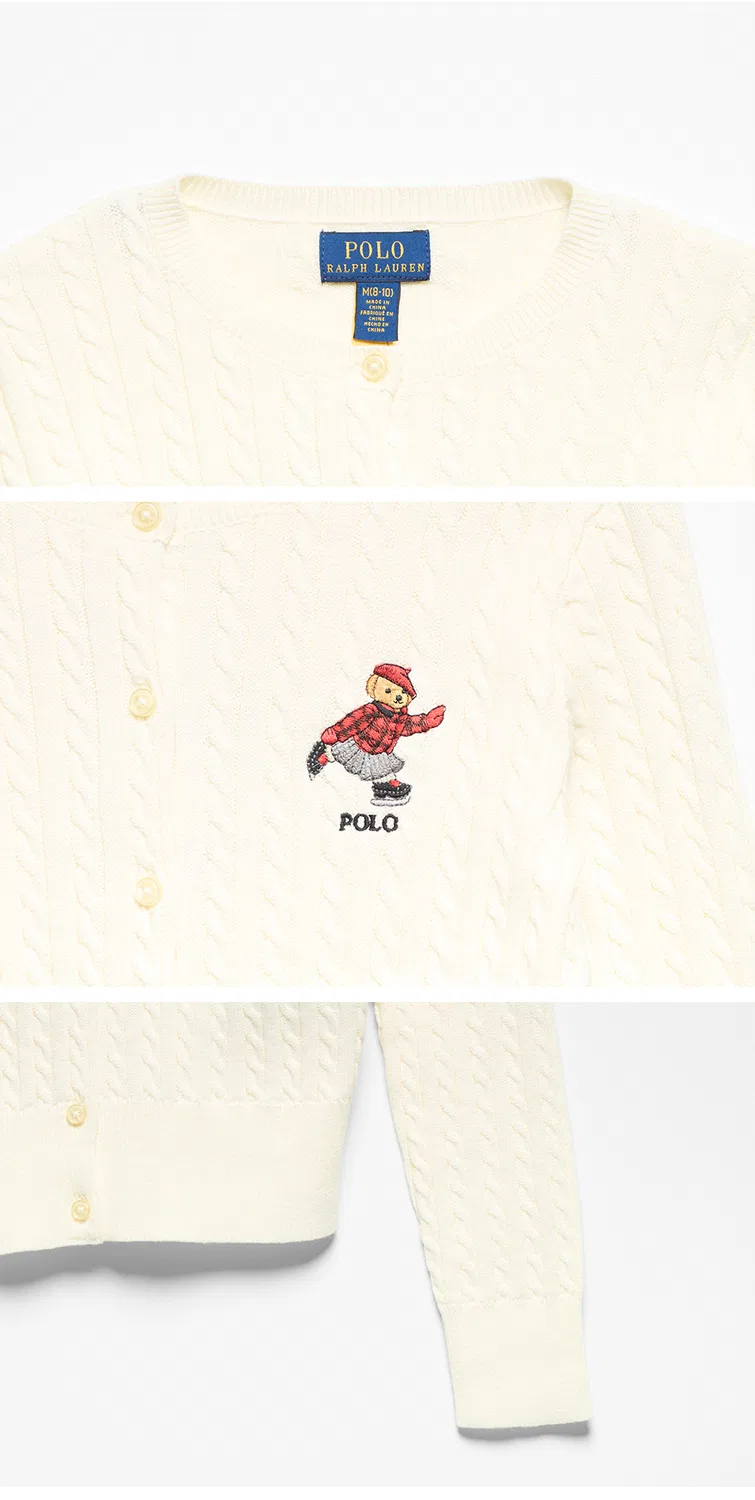 Детский хлопковый кардиган Polo Bear Mini Cable белого цвета от Polo Ralph Lauren Children — фото 4