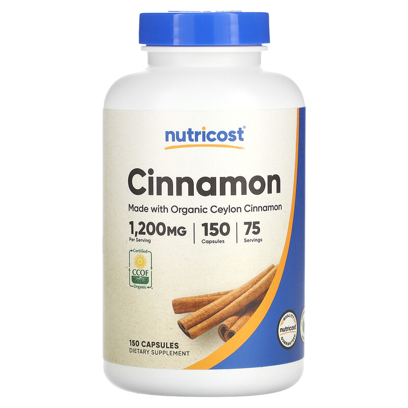 

Nutricost, корица, 1200 мг, 150 капсул (600 мг в 1 капсуле)