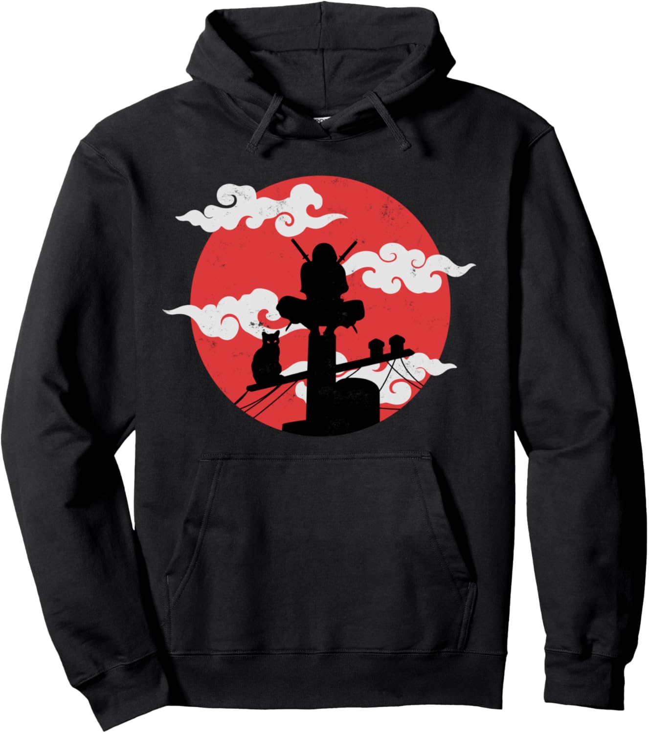 

Ретро толстовка с изображением самурайского меча ниндзя и иероглифов Red Japan Moon Cat Ninja Otaku Gift, черный