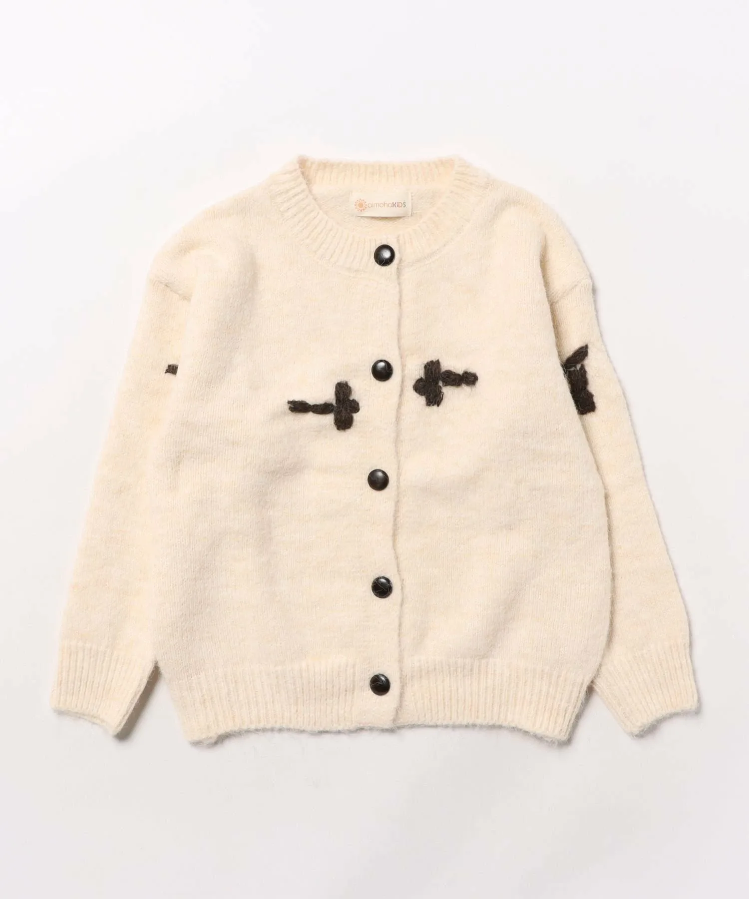 Пушистый вязаный кардиган с вышивкой Aimoha Kids, off white — фото 2
