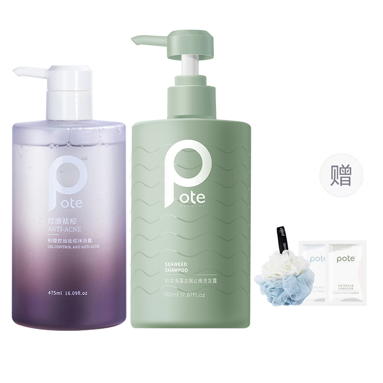 

Гель для душа, контроль жира и лечение акне, глубокое очищение, 475 мл*2 POTE