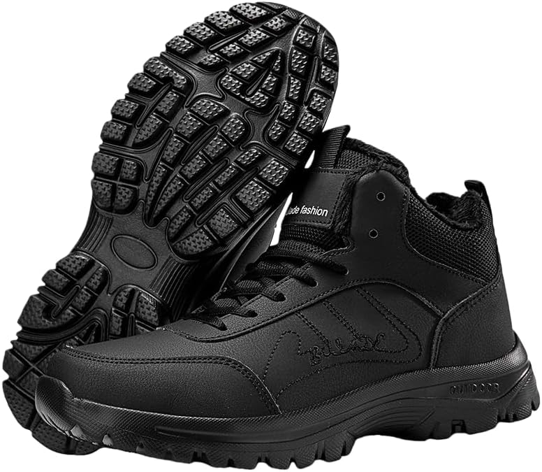 

Мужские зимние сапоги Hhhchpm с плюшевой подкладкой, противоскользящей подошвой MD, высоким верхом и короткой высотой - теплые обувь для прогулок на льду, снегу и повседневной носки, черный