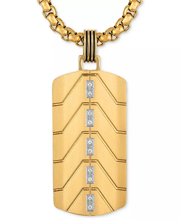 

Ожерелье с бриллиантовым шевронным жетоном, 22 дюйма (1/20 карата) из нержавеющей стали с ионным покрытием черного и золотого оттенков, эксклюзивно в Macy's Esquire Men'S Jewelry, gold-tone