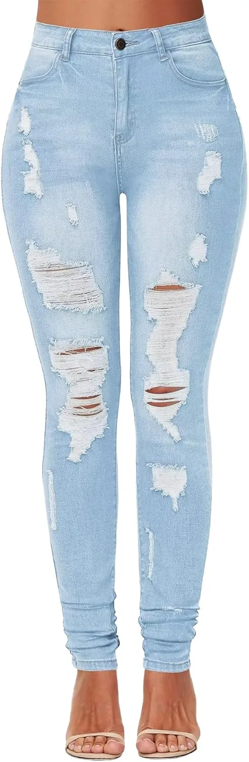 

Женские джинсы Kedera с высокой талией, рваные, с принтом в виде звезд и стразами, утягивающие, скинни