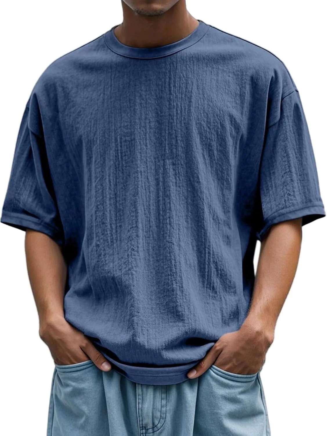 

Винтажная футболка для мужчин Oversized Short Sleeve, Casual Loose Fit, Solid Color Acid Wash Thatrich