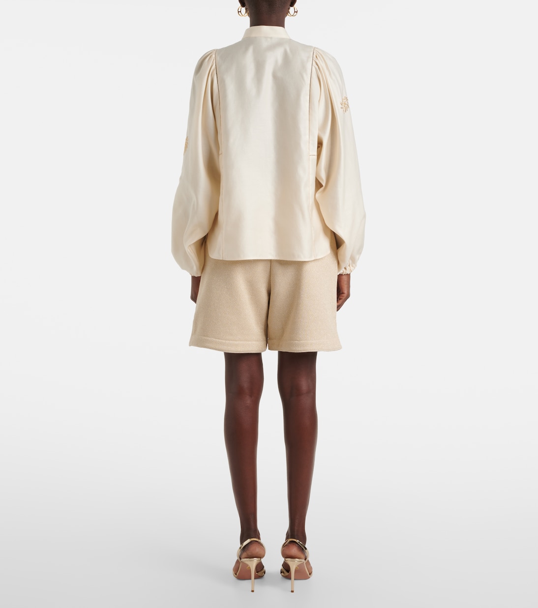Блузка из хлопкового атласа с отделкой Caladio Max Mara, Bianco — фото 3