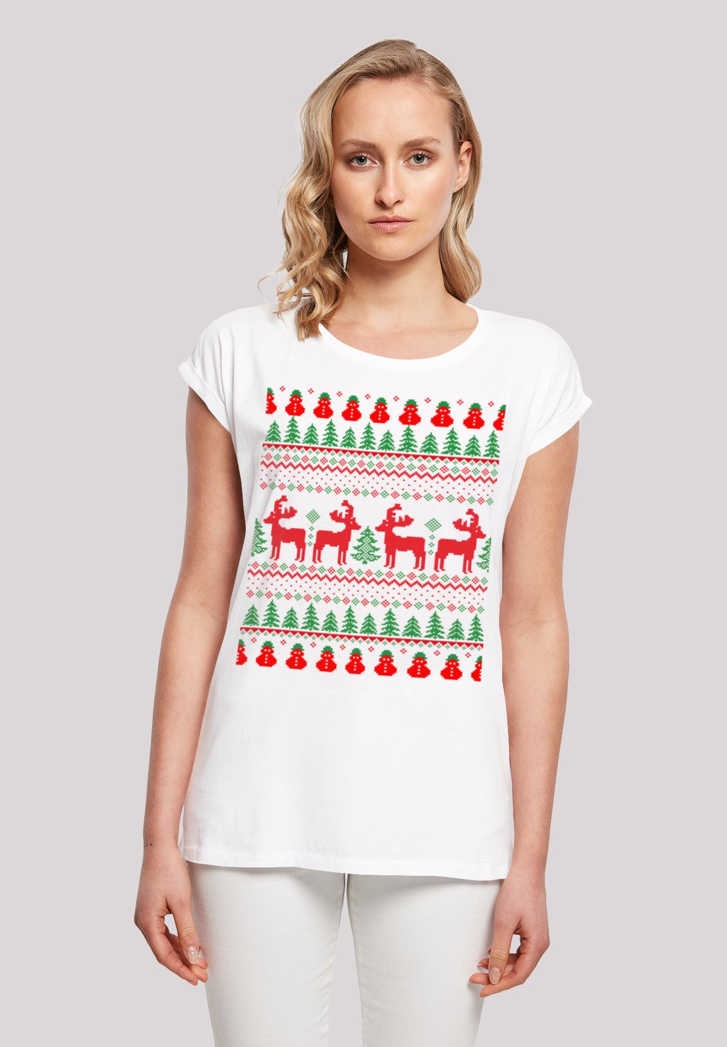 

Футболка с принтом CHRISTMAS REINDEERS WEIHNACHTEN MUSTER F4NT4STIC, белый