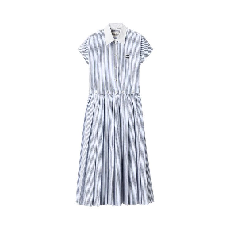 

Платье Miu Miu Pleated Striped Poplin Midi Dress, Bianco/Celeste