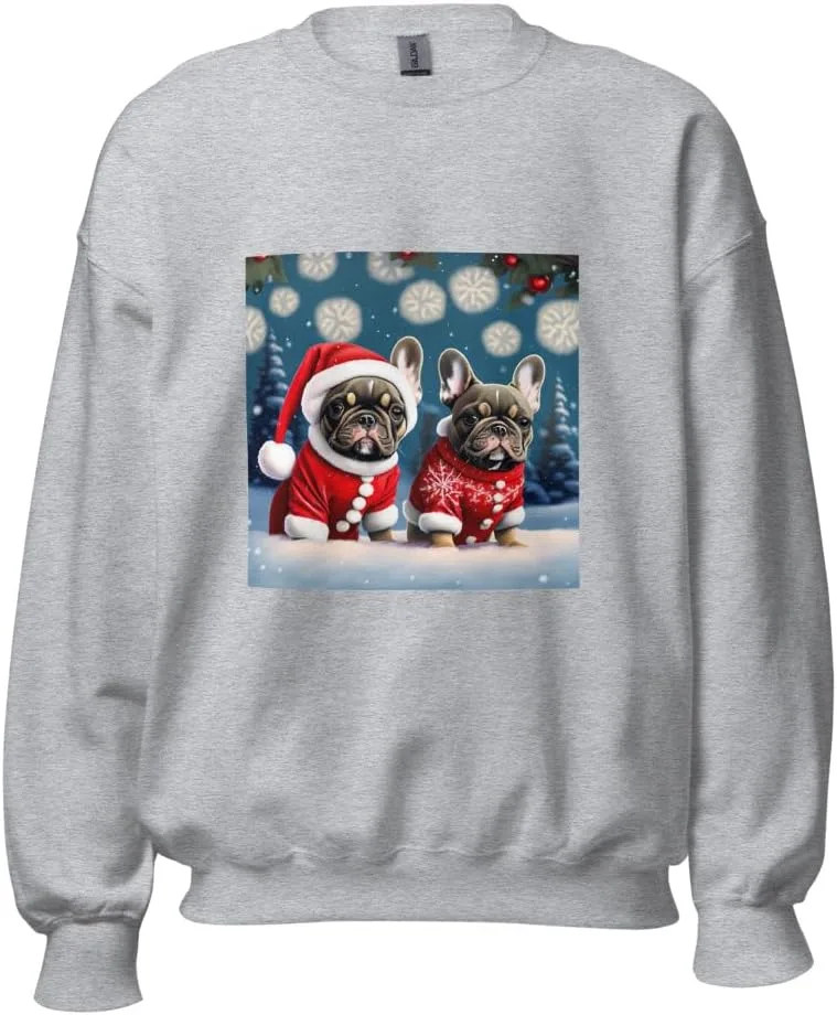 Свитшот Unisex Merry Christmas Frenchies French Bulldog Snowy Winter Wonderland