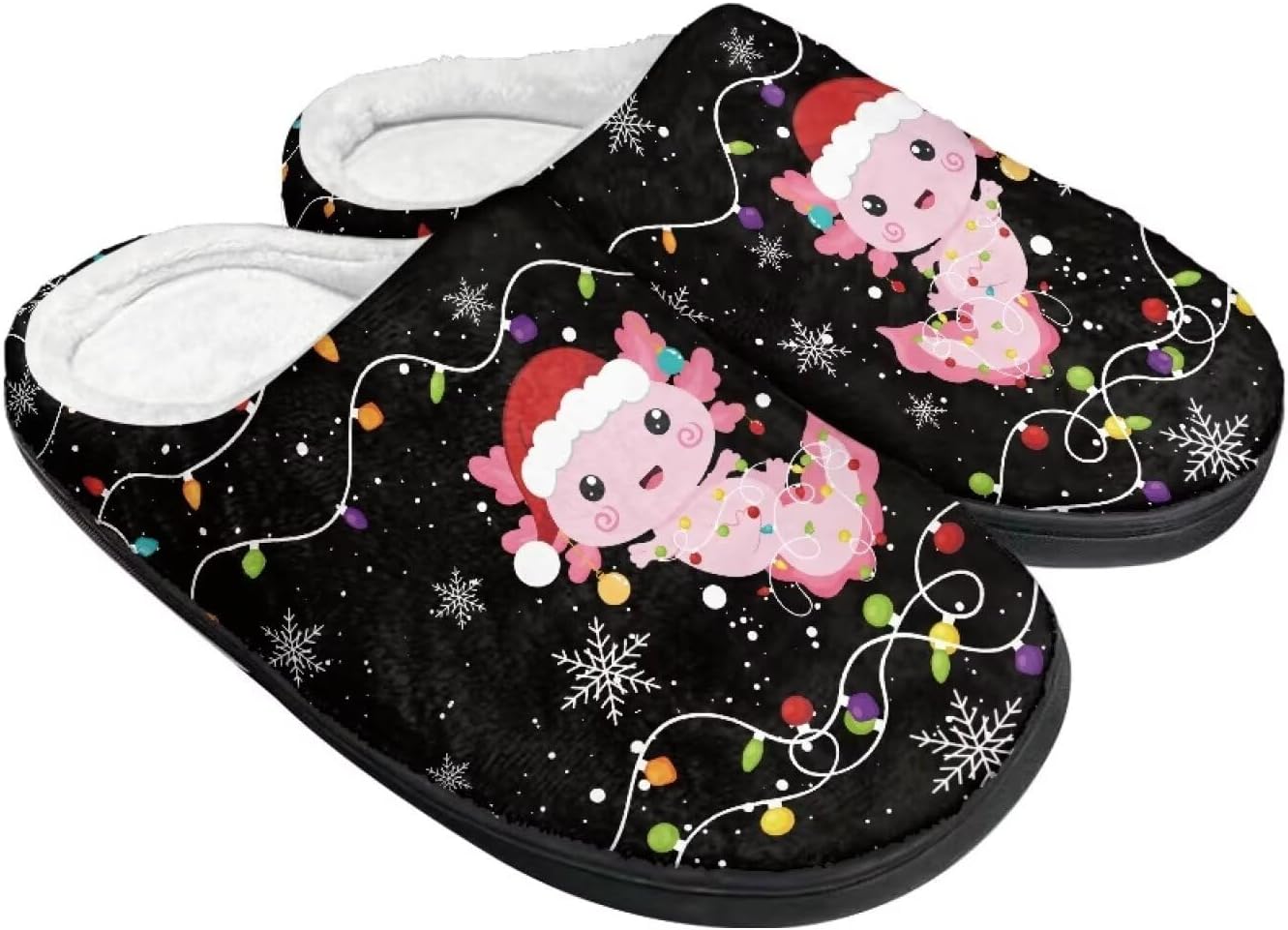 

Хлопковые тапочки на Хэллоуин и Рождество для женщин и мужчин, мягкие, теплые, нескользящие, домашние тапочки, дорожные тапочки Buxolandt, Christmas Axolotl Prints