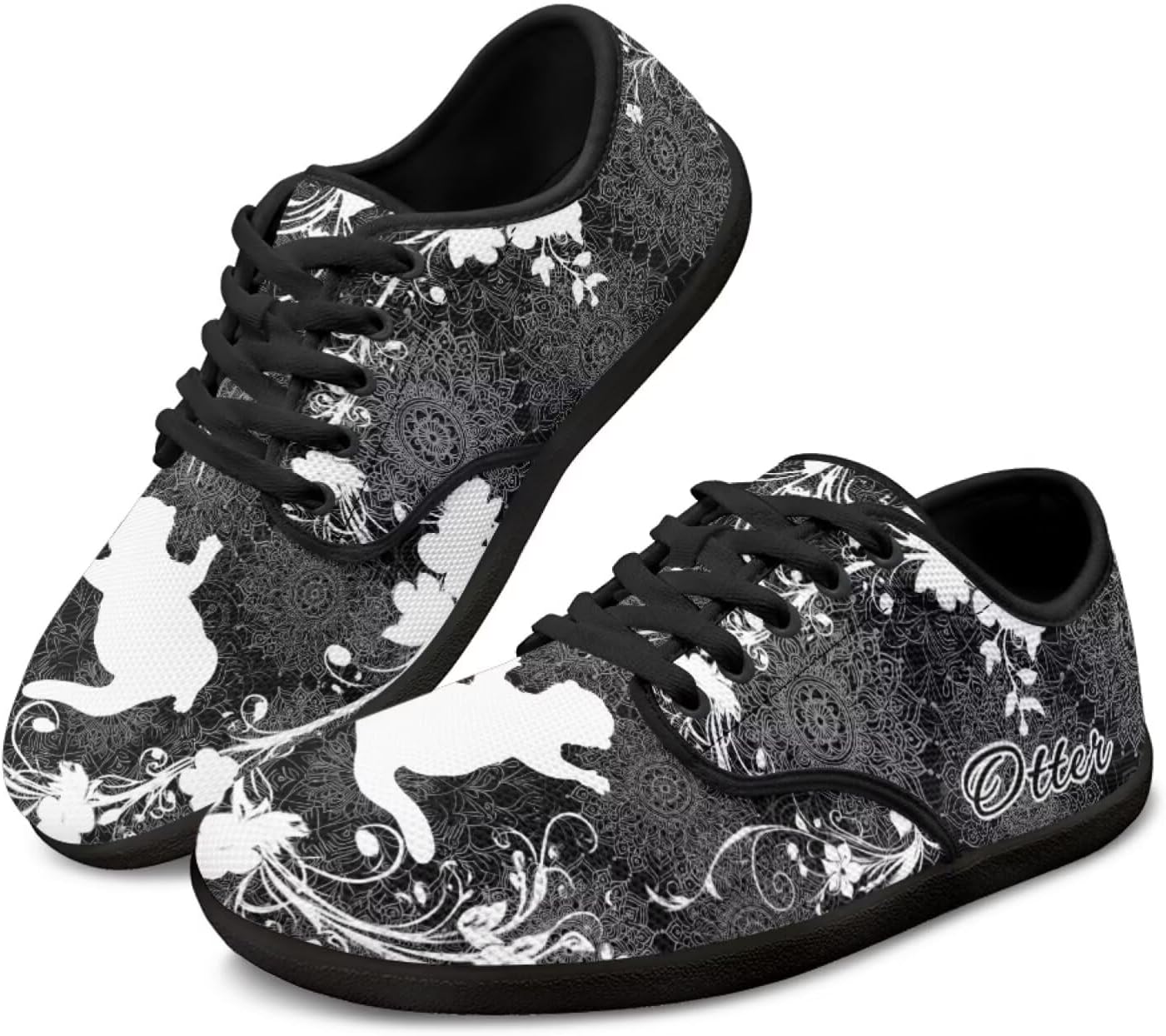 

Широкие кроссовки с животным принтом для ходьбы с отделкой на носок, шнуровкой, минималистичные, противоскользящие теннисные кроссовки для женщин и мужчин Pointodoor, Otter Boho Mandala Print