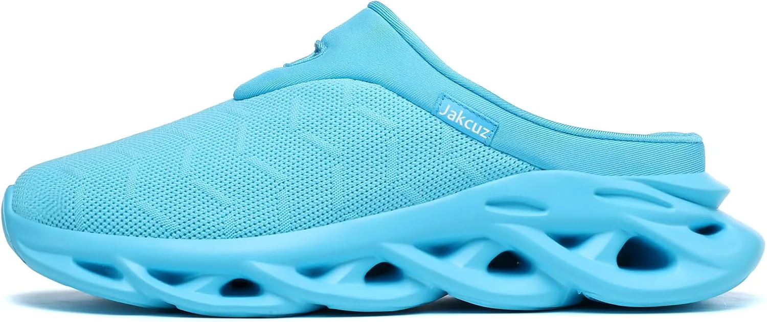 Jakcuz Men Slip On Mules Легкие кроссовки с открытой пяткой Дышащие прогулочные туфли, синий — фото 2
