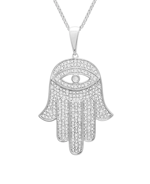 

Мужское ожерелье с бриллиантами в форме руки хамса, 22 дюйма (1/4 карата) из стерлингового серебра с 14-каратным золотом или стерлингового серебра Macy'S, silver