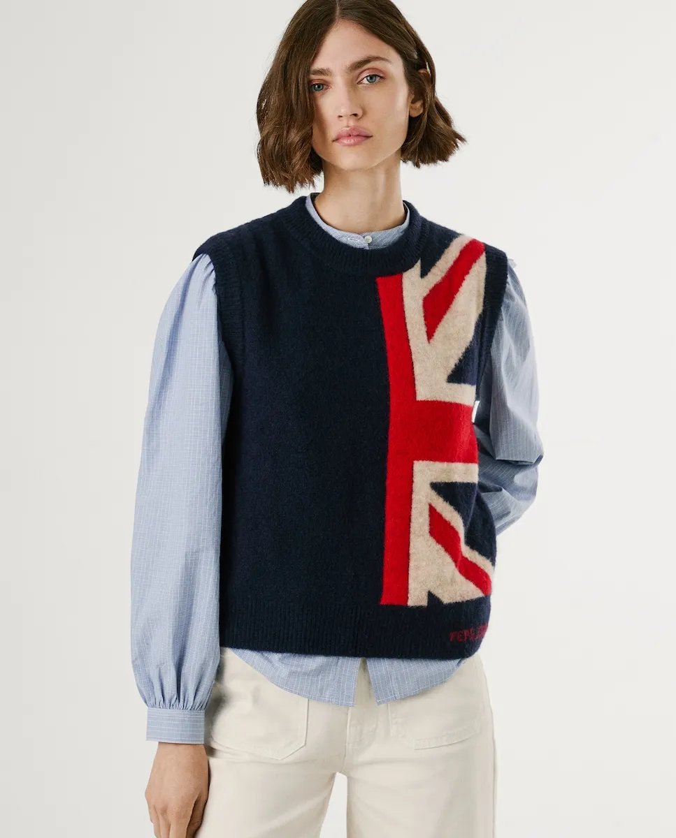 

Женский вязаный жилет с вышивкой Union Jack Pepe Jeans, темно-синий