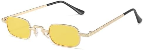 

Маленькие прямоугольные солнцезащитные очки для женщин и мужчин, модные ретро-очки в металлической оправе, винтажные панк-очки с защитой от УФ-излучения UV400 MTZJH, Gold Yellow