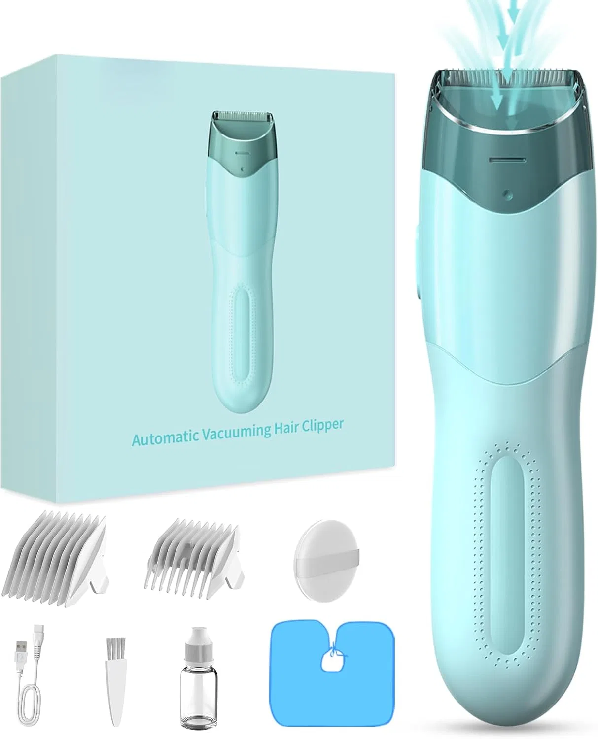 Беспроводной триммер для волос с вакуумным всасыванием Favrison, Blue With Vacuum
