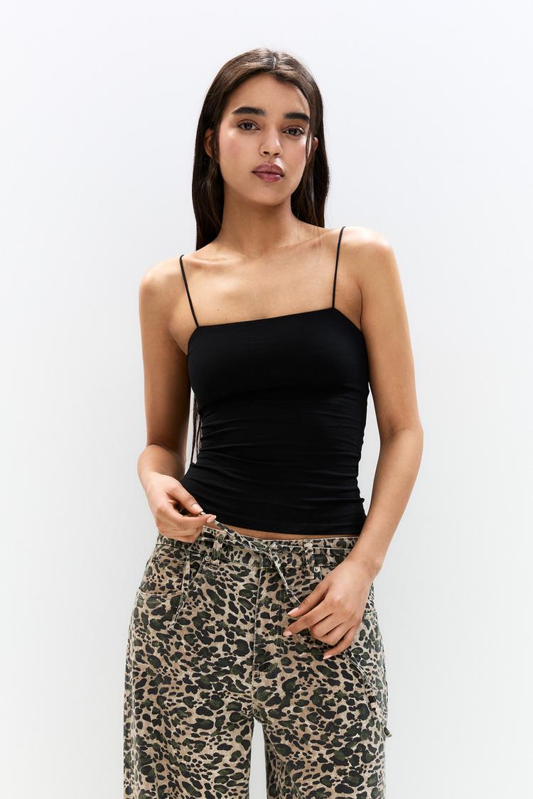

Топ прямого покроя с бретельками Pull And Bear, черный