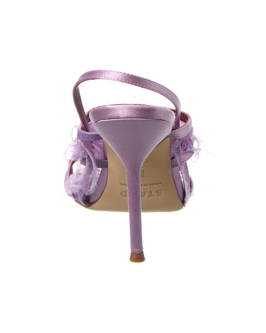 STAUD Anise Feather Satin Slingback Sandal, фиолетовый — фото 3