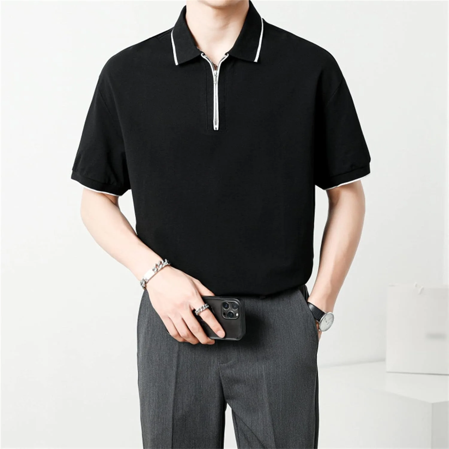 Мужская футболка с молнией slim fit — фото 3