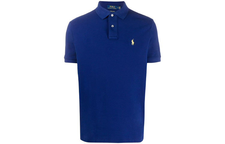 Хлопковая поло с вышитым логотипом Polo Ralph Lauren, синяя — фото 2