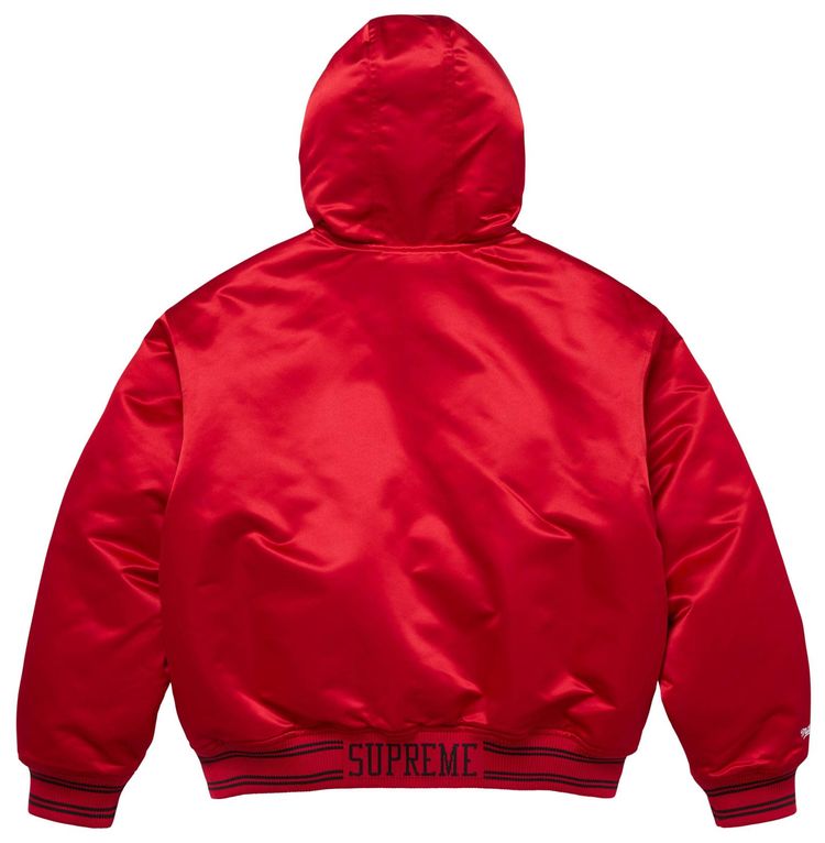 Атласная куртка-бомбер Supreme x Mitchell & Ness с подкладкой и капюшоном, красный — фото 2