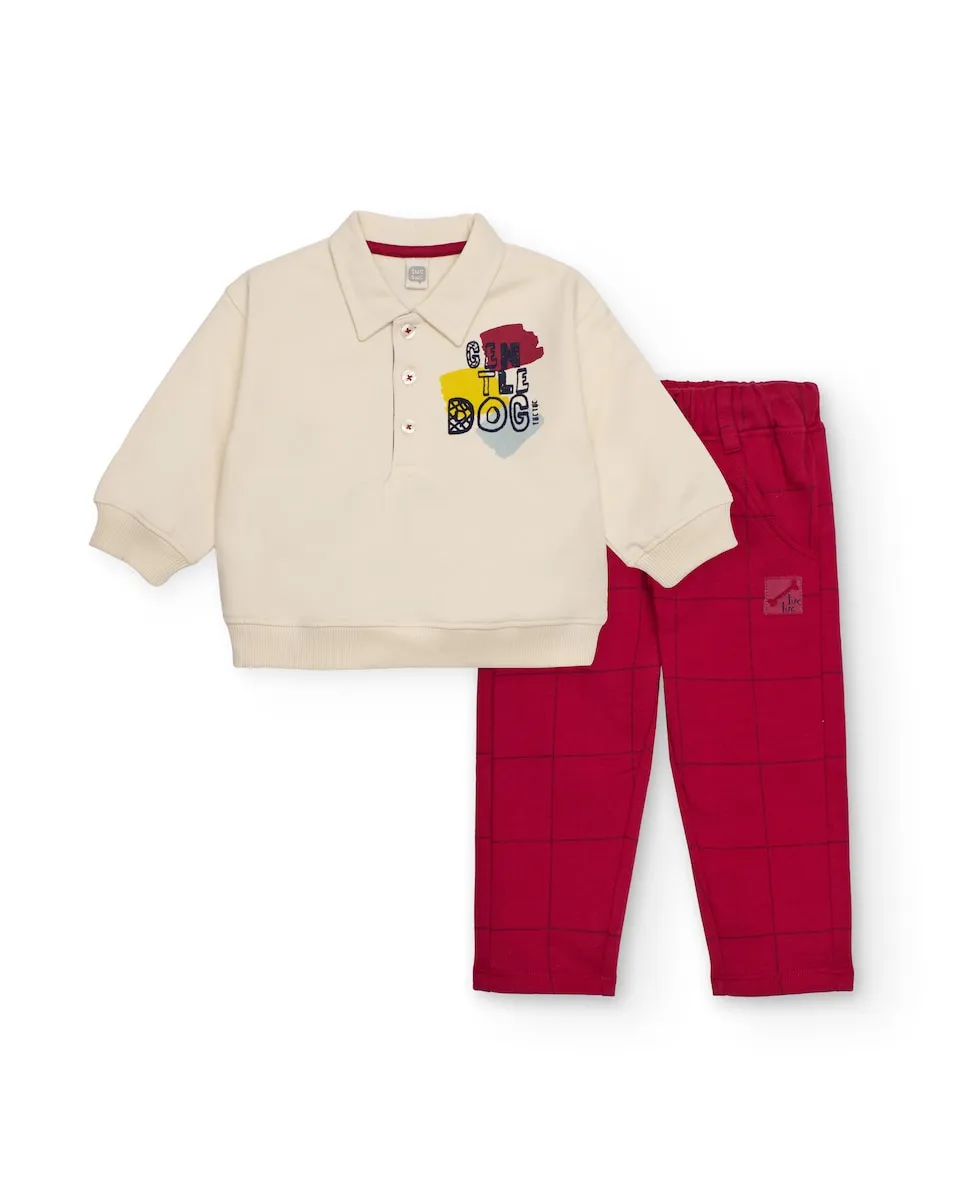 

Комплект для малыша в цветах сырого и бордового с принтом собаки Tuc tuc