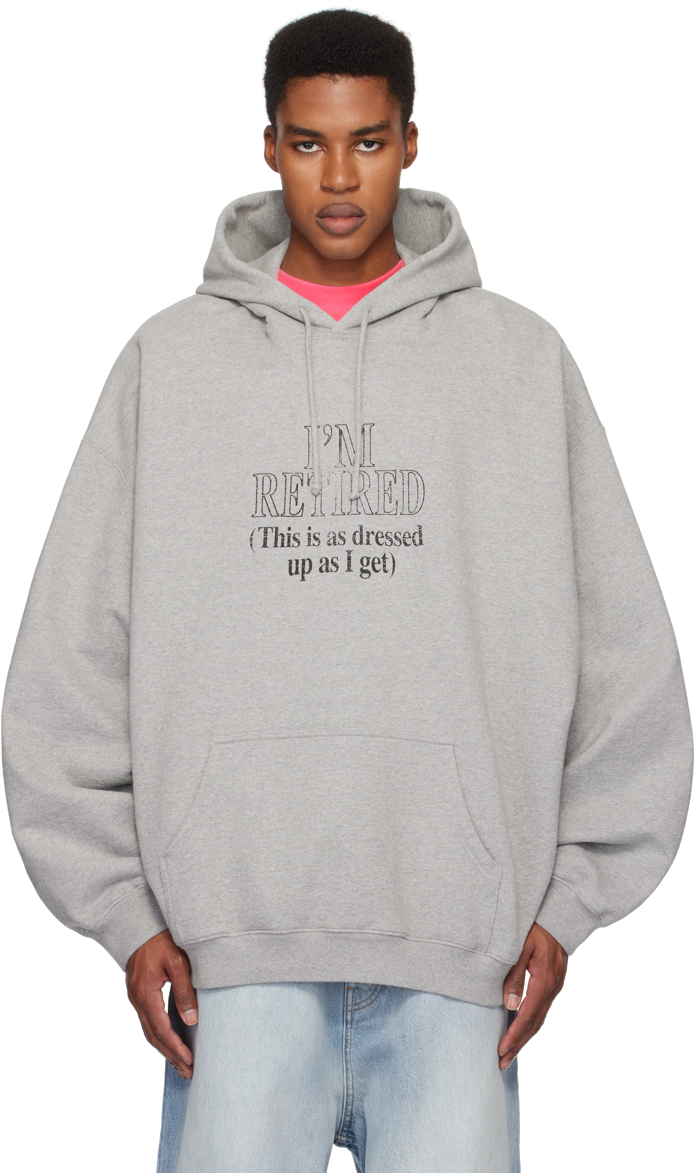

Серая толстовка с капюшоном «Я на пенсии» VETEMENTS, Grey melange