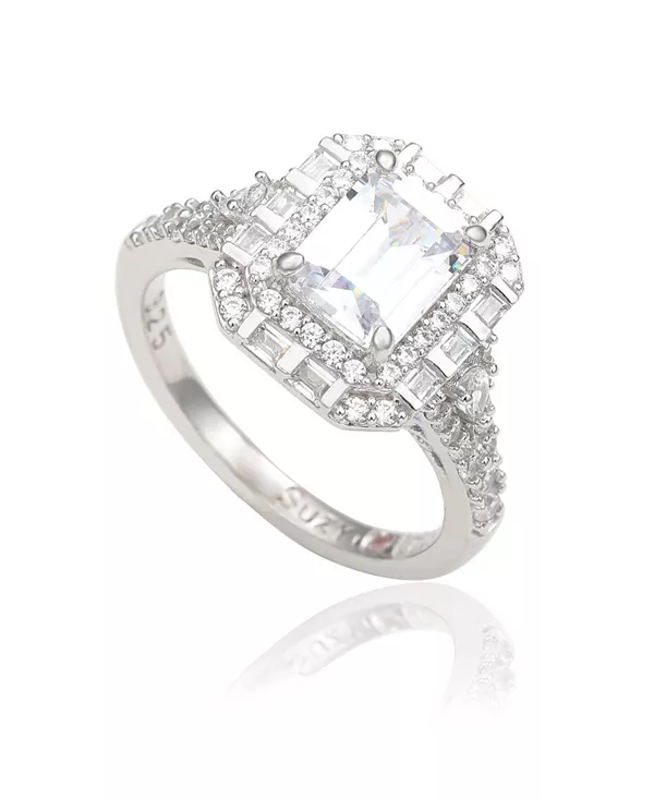 

Кольцо Suzy Levian из стерлингового серебра с белым кубическим цирконием изумрудной огранки в центре Suzy Levian New York, silver