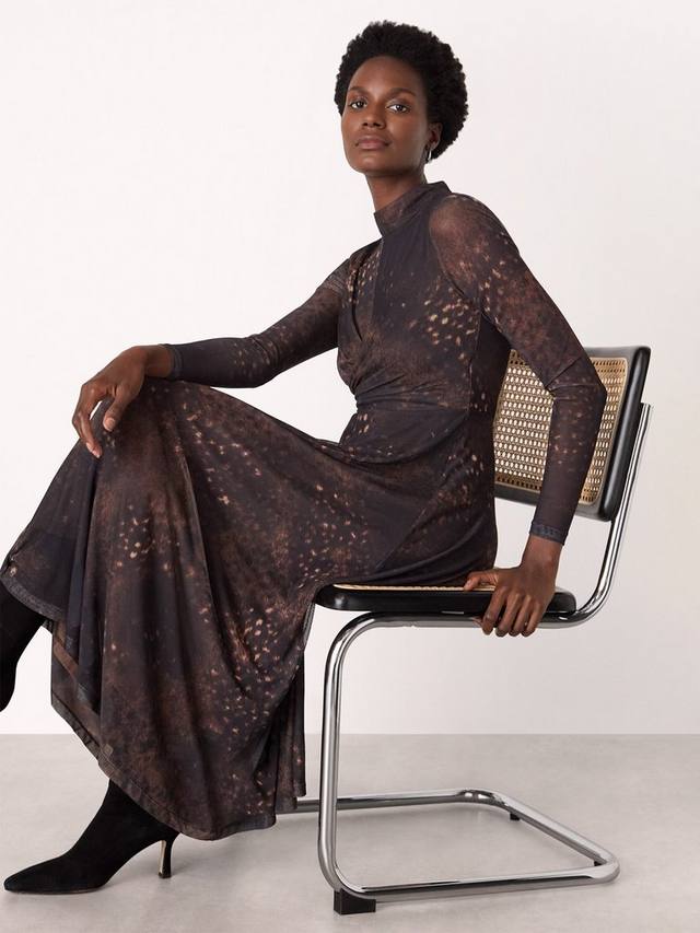 

Платье миди с расклешенным подолом и анималистичным принтом из сетчатой ткани Whistles