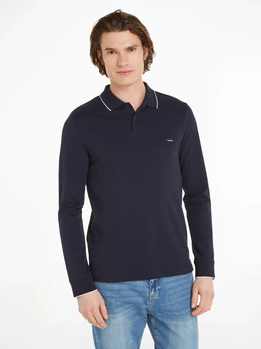 

Рубашка-поло Calvin Klein "STRETCH PIQUE TIPPING LS POLO", с фирменной этикеткой, цвет Night Sky