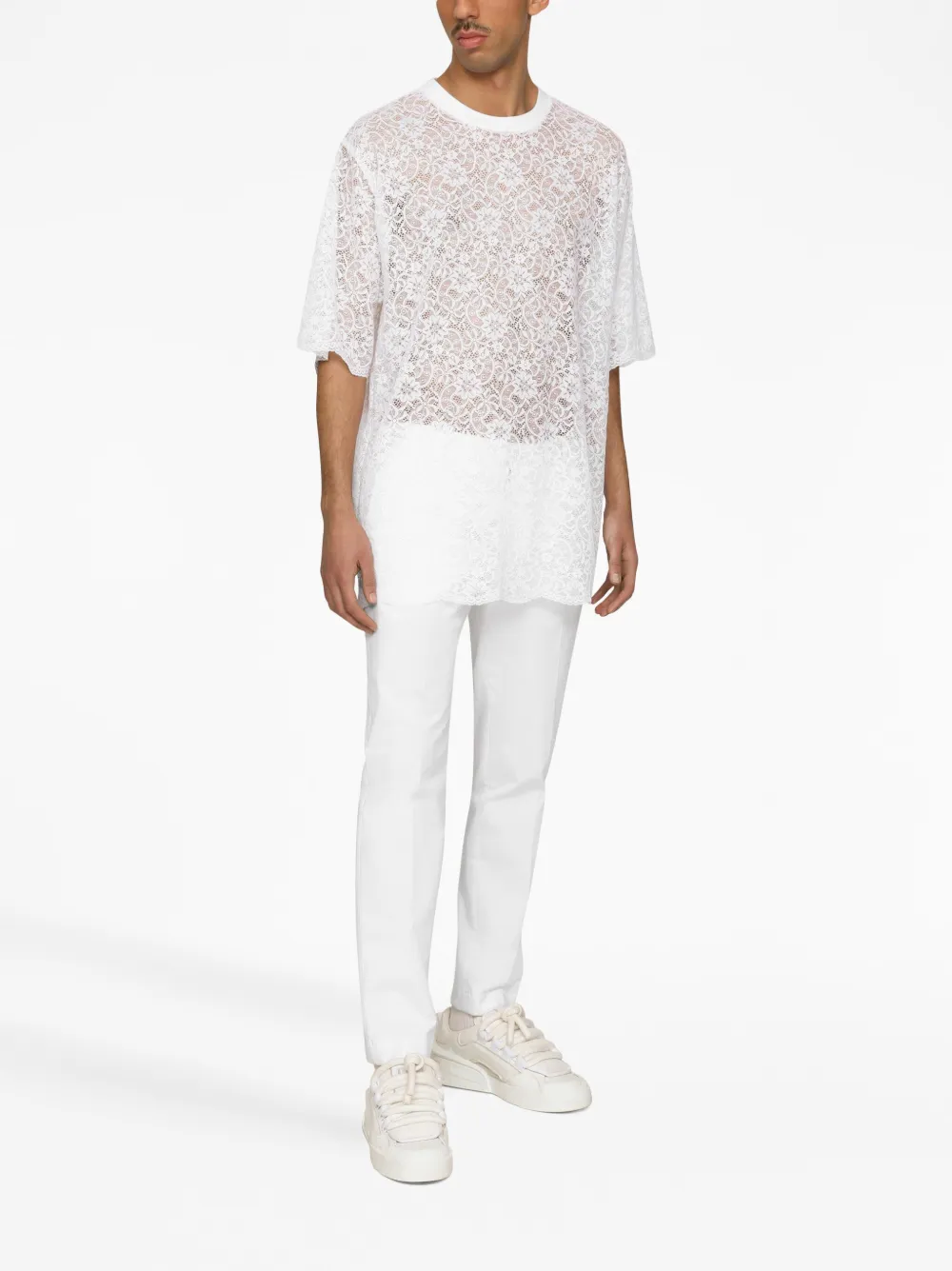 Брюки строгого кроя с вышитым логотипом DOLCE & GABBANA, белый — фото 3