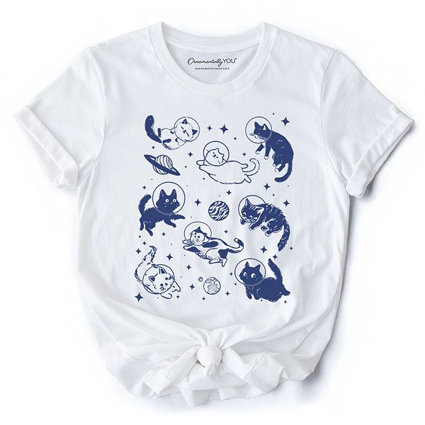 

Футболка Cats in space retro с забавным котом-космонавтом Ornamentallyyou, White