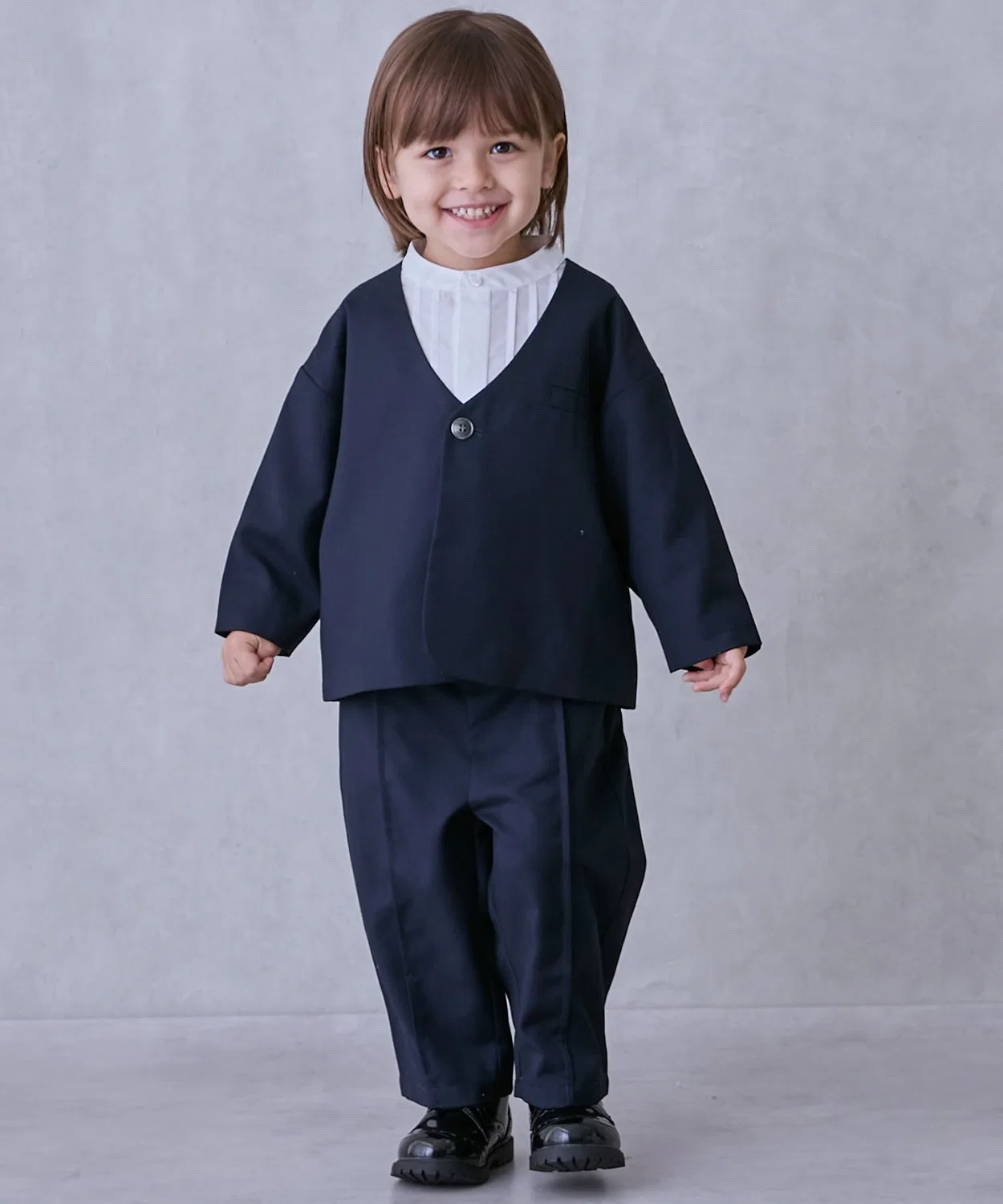 Костюм двойка полуформальный без воротника и длинные брюки, Polyester, темно-синий