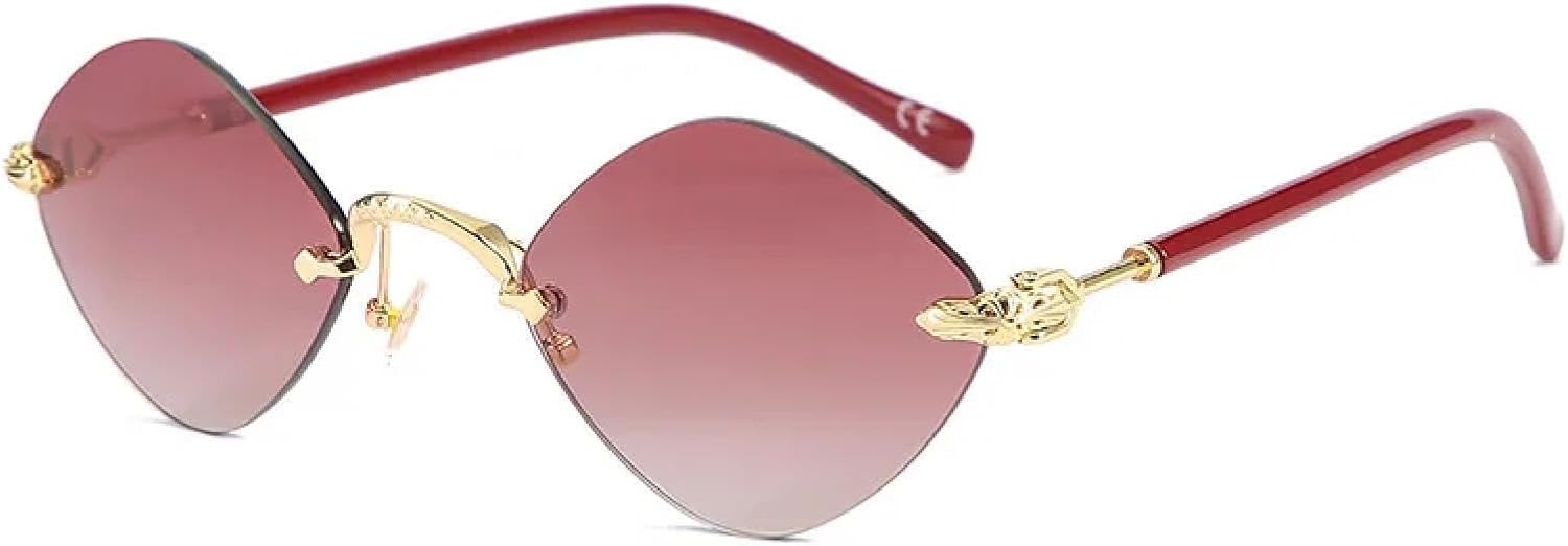 

Модные маленькие солнцезащитные очки в стиле стимпанк без оправы для женщин и мужчин, ромбовидные солнцезащитные очки в стиле ретро, ​​для путешествий, с защитой от УФ-излучения UV400 TKKTLLT, C03 Gold Wine Red