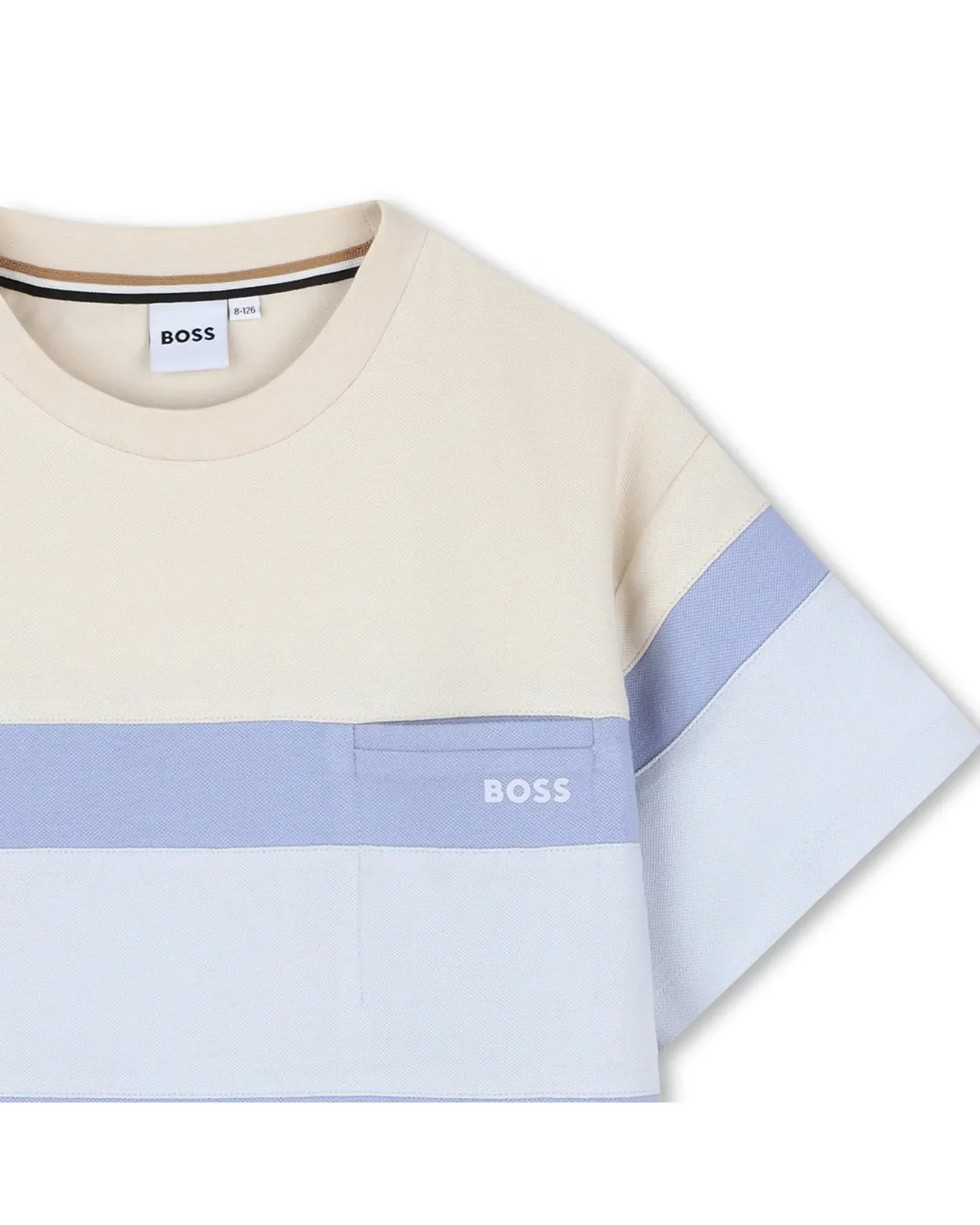 Детская футболка с короткими рукавами с фантазийным рисунком из хлопка BOSS Kidswear, Natural — фото 3