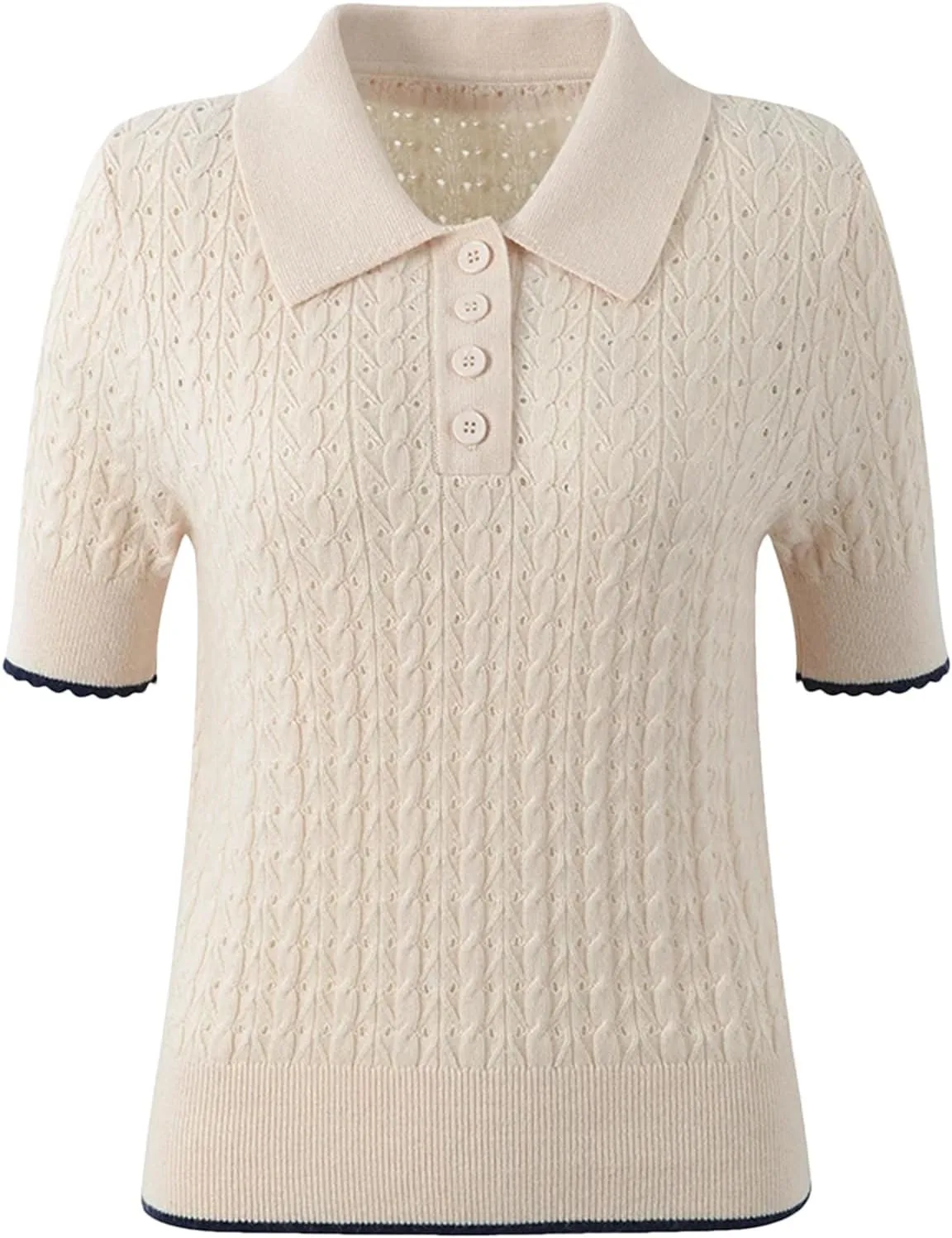 

Женская поло из хлопковой смеси с ажурной вязкой