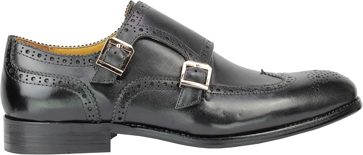 Xposed Формальные слипоны Xpose Herren Vintage Schwarzer Brown Echtes Leder Brogue Doppel-Bügel-Monk-Schuh-Intelligenten — фото 3