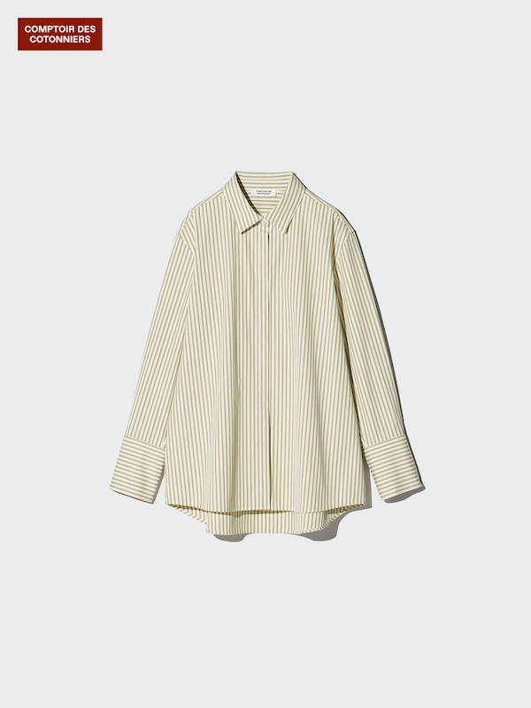 Длинная хлопковая рубашка Uniqlo, 33 khaki — фото 4