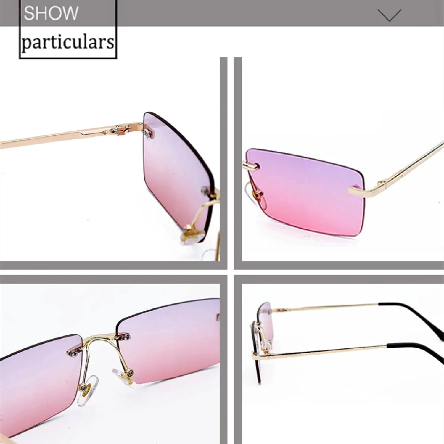 

Женские солнцезащитные очки без оправы, модные прямоугольные солнцезащитные очки для женщин и мужчин с защитой от УФ-излучения UV400 TVTBBVV, Gold-yellow