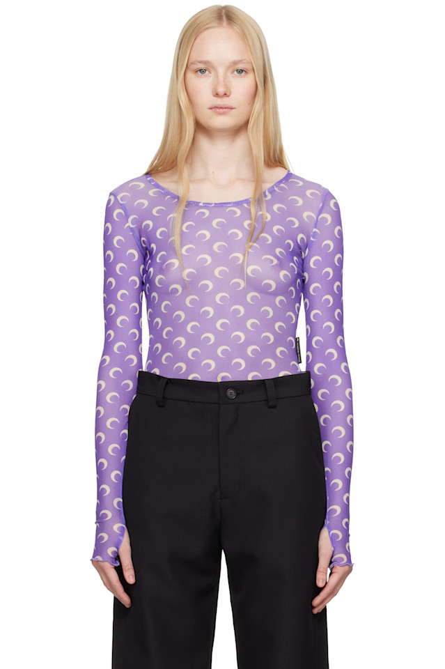 

Футболка укороченная Second Skin из переработанной сетки Moon Mesh Marine Serre, цвет moon printed mesh lavender