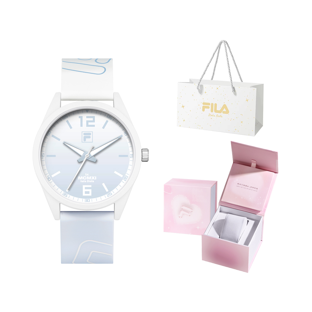 

FILA Часы 6485 Collection Wrist Watch Quartz Movement Silicone Strap 43mm Blue Dial Women's Watch, [Pink Box]-6485-004
