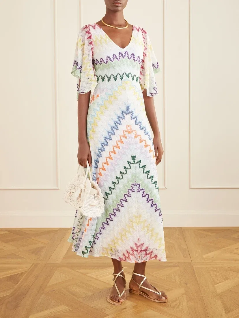 Металлическое макси-платье, связанное крючком Missoni, белый — фото 2