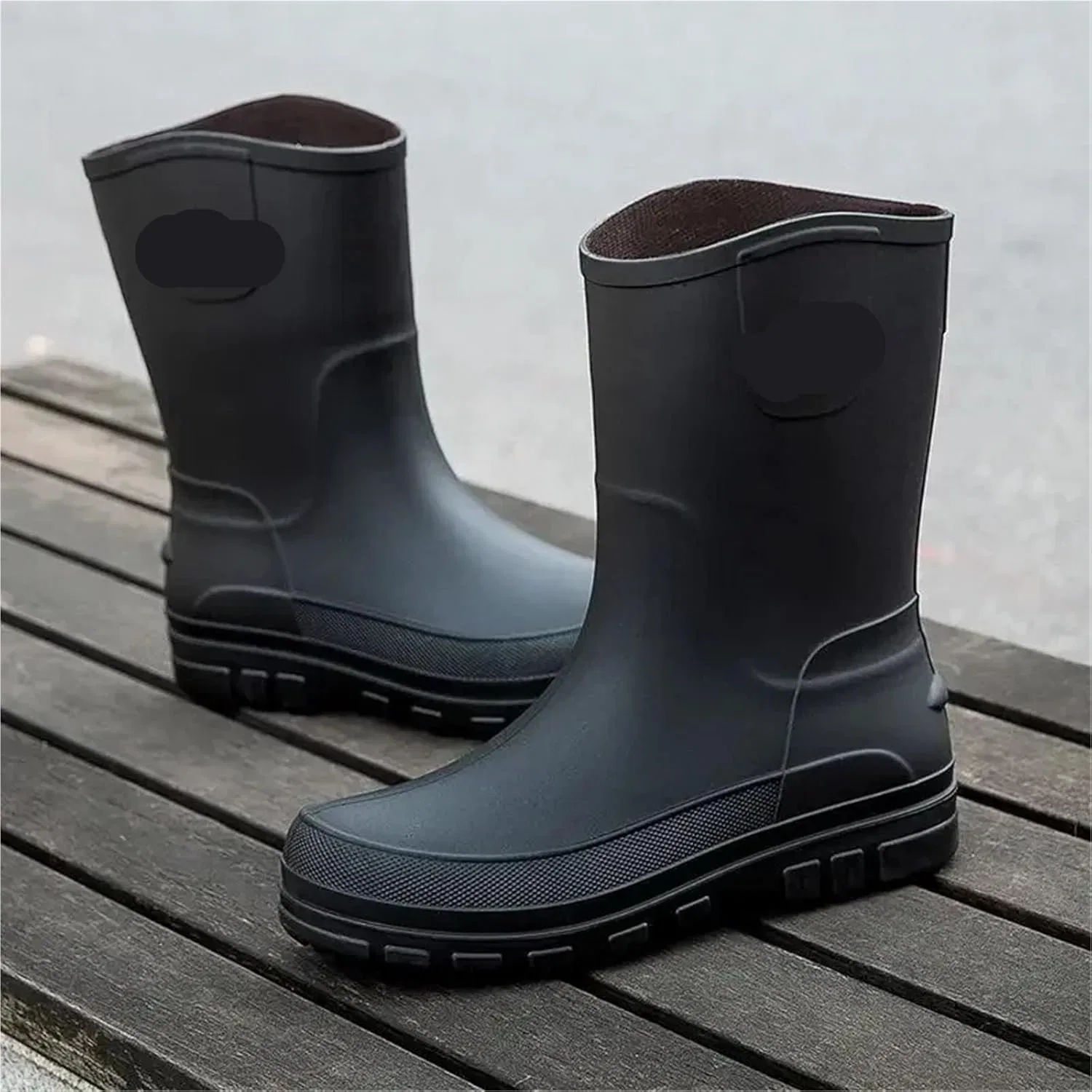 Ботинки Verschleißfeste Herrenschuhe, rutschfest, bequem, wasserdicht, Regenstiefel for Herren ohne Schnürung, Gummistiefel for Gartenarbeit Für Industrie Handwerk ZIHDKE, Black Red (Plush) — фото 3